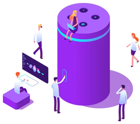 Alexa Skill Development illustration with smart voice assistant technology
