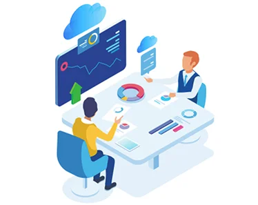 Business analytics dashboard meeting